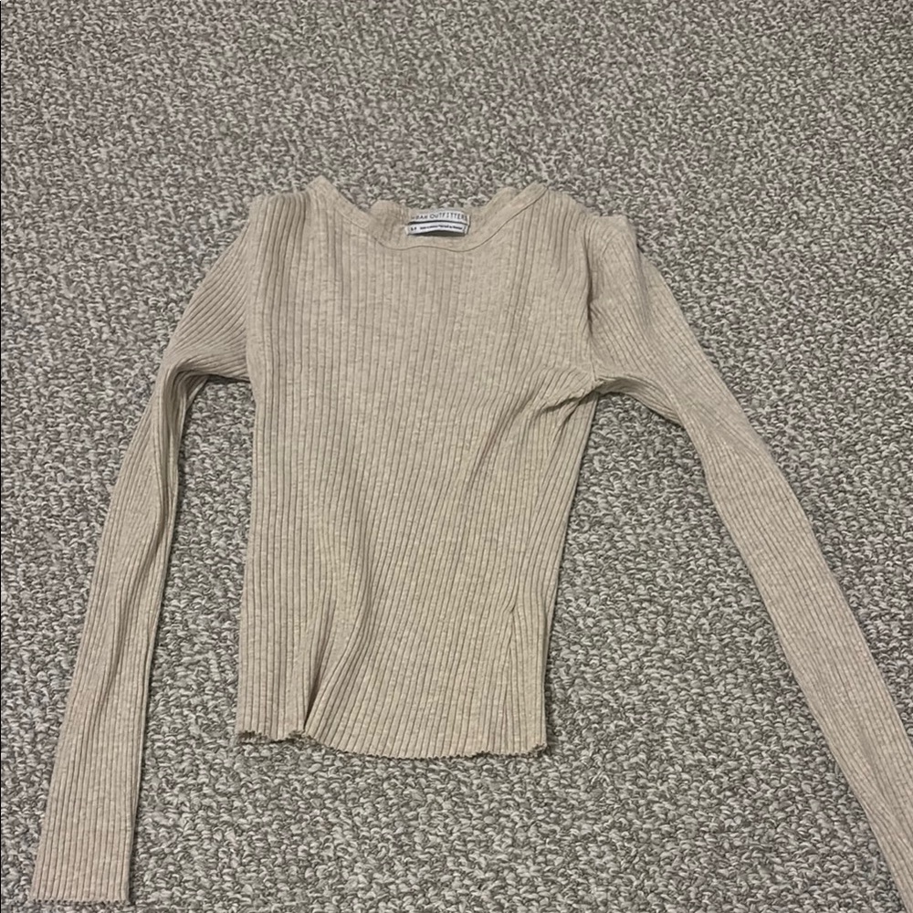 Urban Outfitters Beige Ribbed Long Sleeve Top
